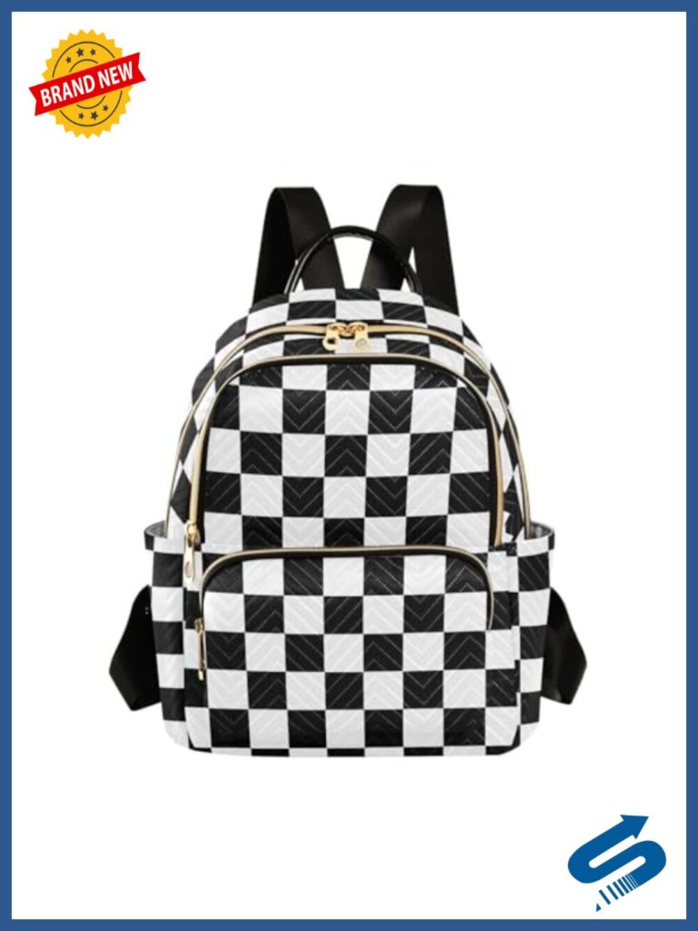Plaid Checkered Women Backpack Purse Polyester Travel Daypack 10L